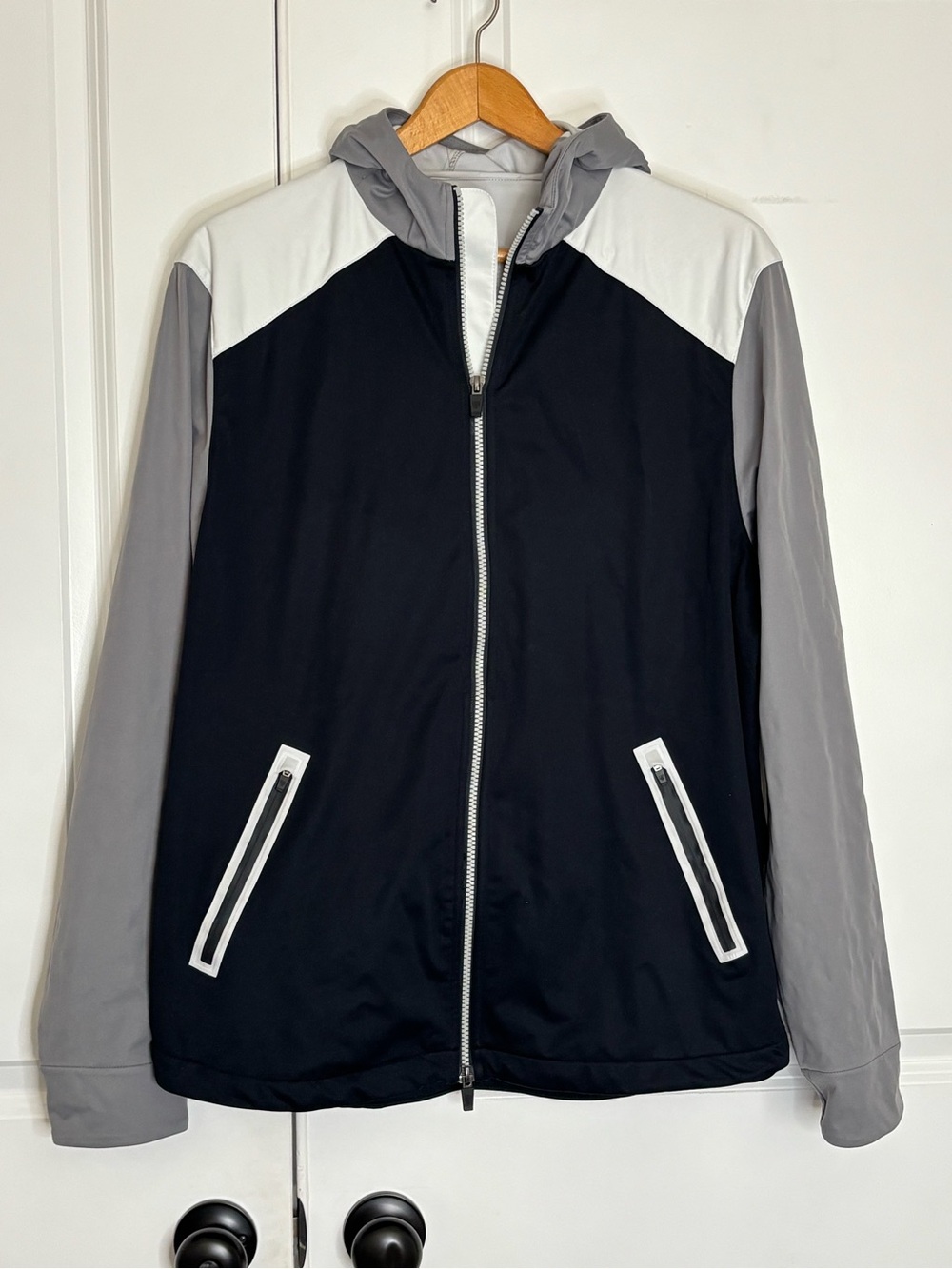 Graham Luxe Golf Hooded Windbreaker Lightweight Jacket Gray Black M